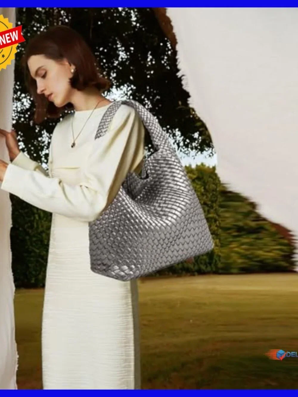 Large Vegan Leather Woven Hobo Tote Shoulder Bag with Purse